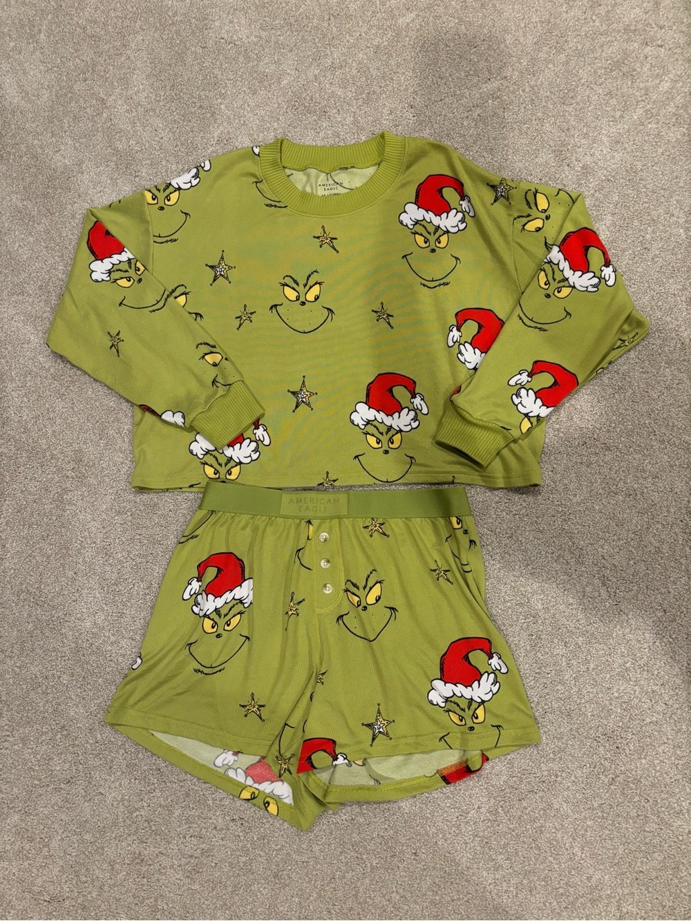 American Eagle Green Grinch Holiday Pajama Set